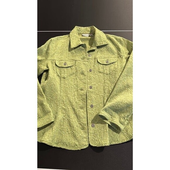 Chico's Size 1 (Medium / US 8) Lime Green Crinkle Textured Jacket M/8 - Picture 4 of 7
